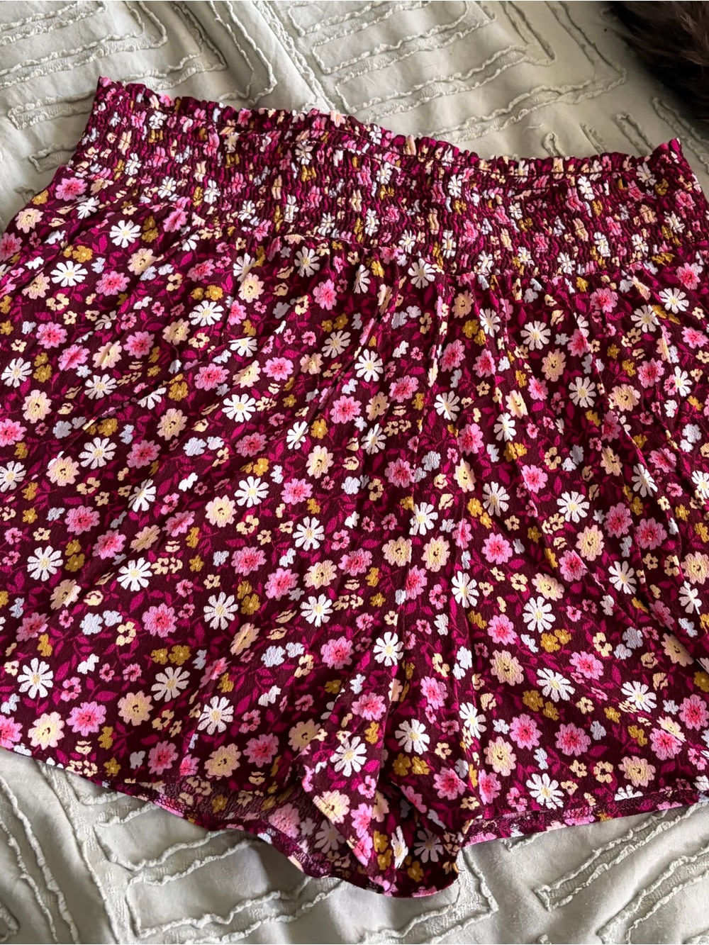 PINK Victoria's Secret Burgundy Floral Smocked Waist Skort